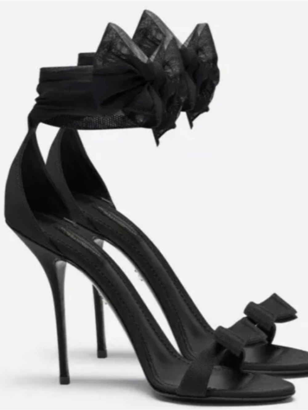 Dolce & Gabbana Black Bow Ankle-Strap Stiletto Sandals